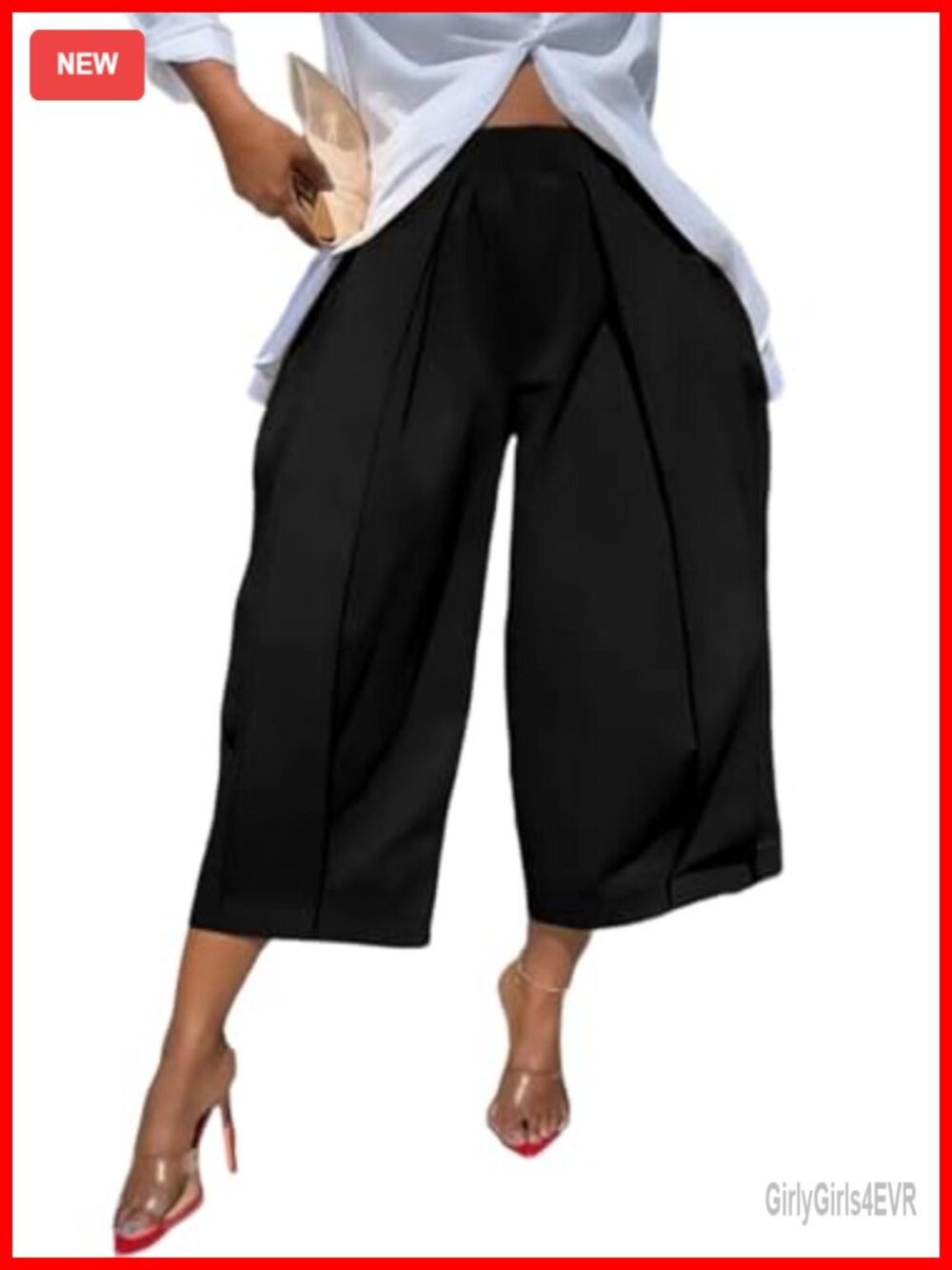 Women's Wide Leg Capri Pants High Waist Pleated Cropped Trousers